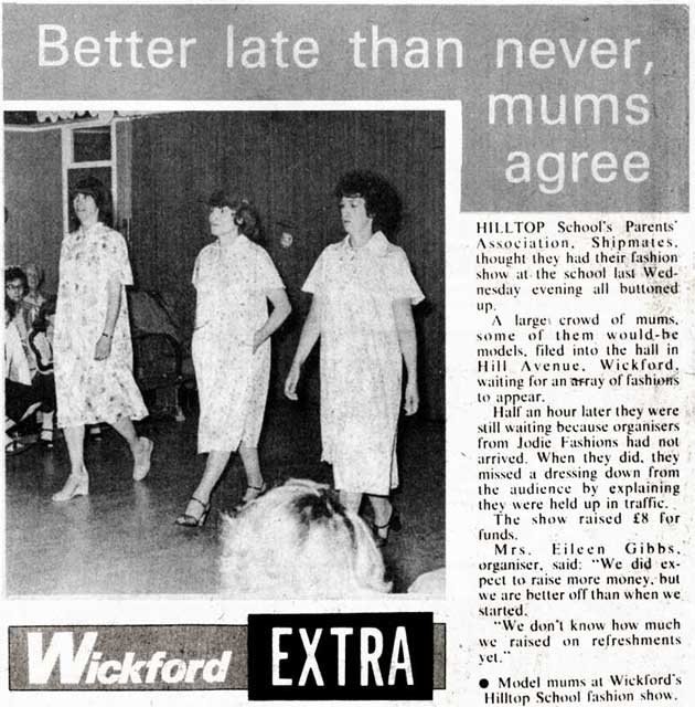 Newspaper clipping Shipmates fashion show 1979